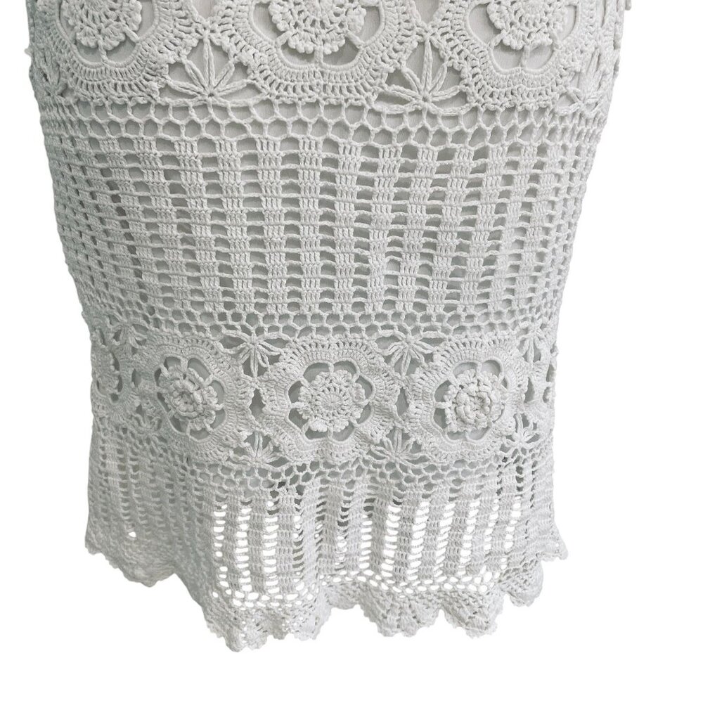 Boho Crochet Midi Skirt‎ White Floral Knit Lined 111 State XL Cottagecore - Picture 11 of 11